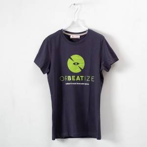 T-shirt uomo in cotone Orbeatize, 150 grammi, blu navy, logo color lime